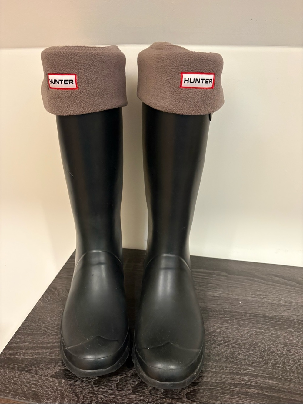 Hunter Original Tall Matte Black Rain Boots with Fleece Liners